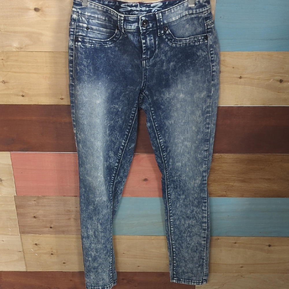 Seven7 Distressed Blue Ankle Jeans